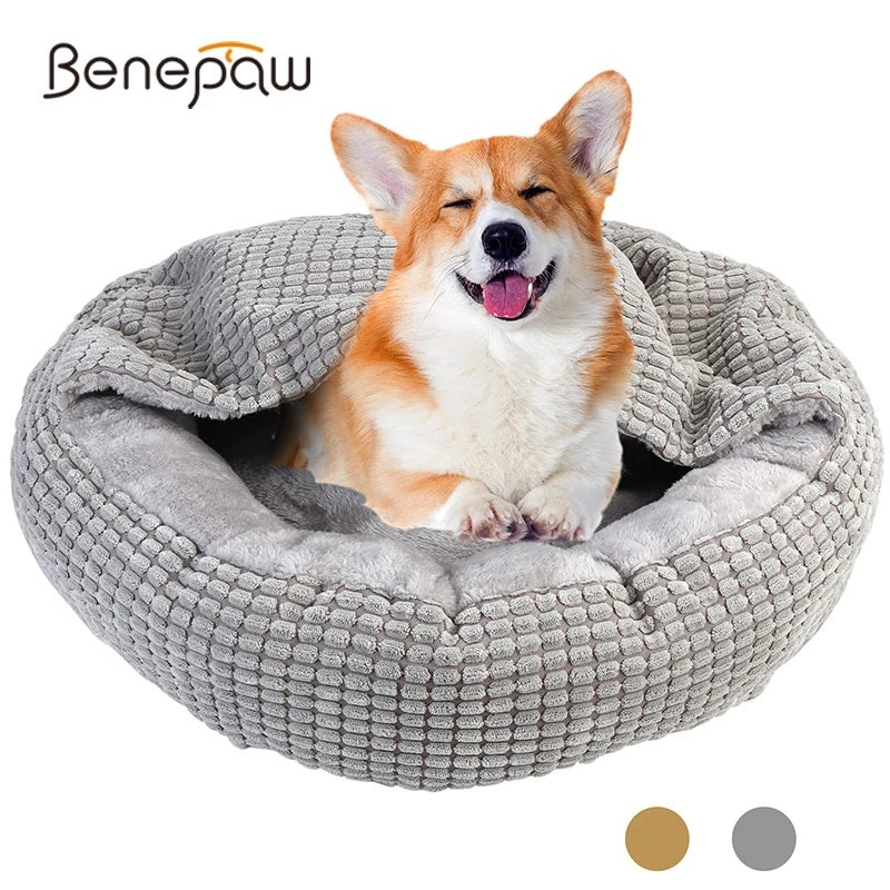 Calming Donut Dog Bed, Faux Fur Cuddler with Raised Rim